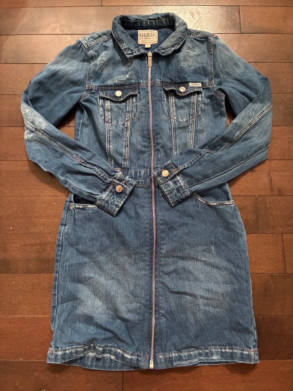 GUESS Blue Denim Zip-Front Shirt Dress: Youth size 12